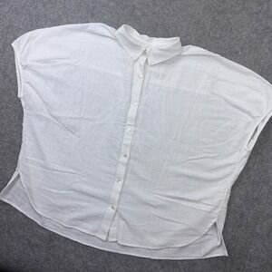 J Jill Shirt Womens Large White Cotton Gauze Pure Jill Dolman Sleeve Button Up